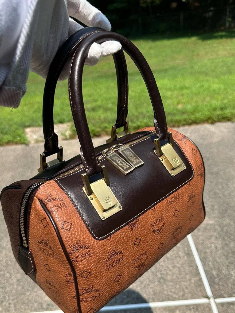 AUTHENTIC MCM Limited Edition Brown Choco Visetos Boston Satchel Luxury Handbag